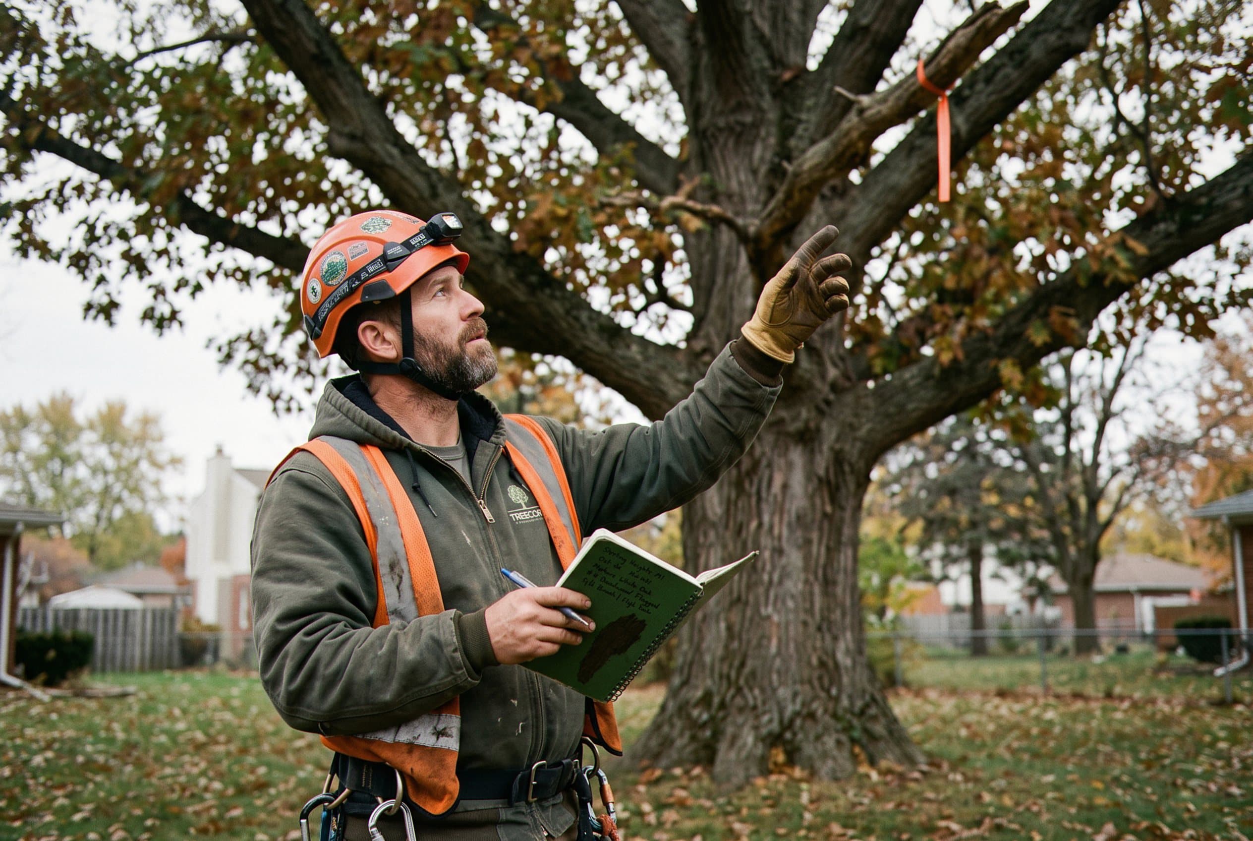 Specialist measures tree trunk with diagnostic tools